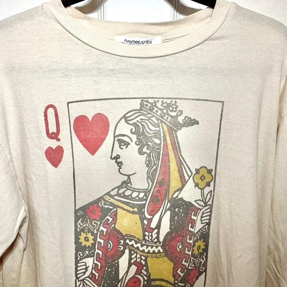 NWOT Daydreamer Free People Queen of Hearts Graphic Long Sleeve Tee L - Picture 3 of 6